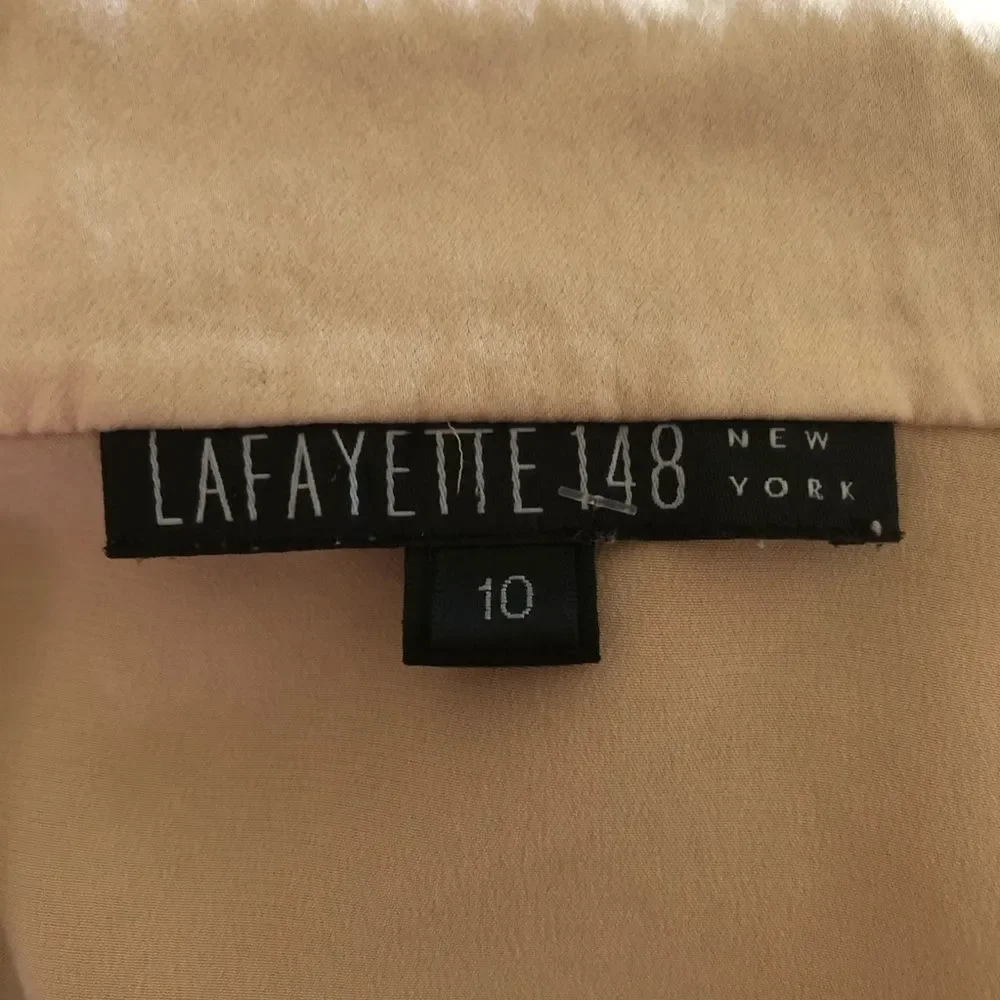 Lafayette 148 Light Tan Silk Charmeuse Button Up Long Sleeve Shirt Size 10 FLAW - Picture 4 of 6